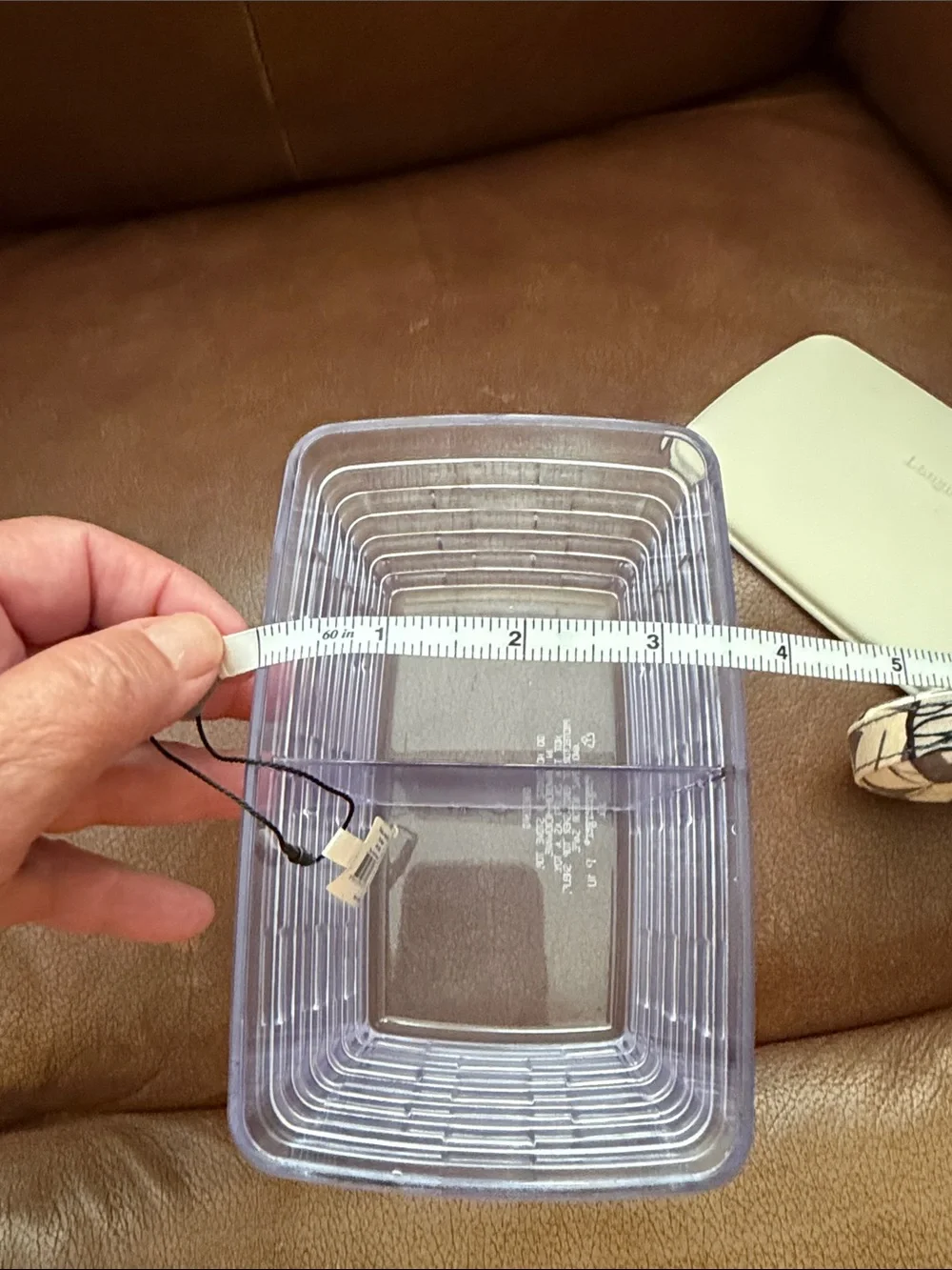 Longaberger Clear Storage Bin with Divider and Cream Lid